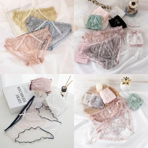 Sexy Womens Panties Seamless Cute Lace Star Heart Bow Net Yarn Comfort Underwear Soft Breathable Low-Rise Bows Briefs Girl