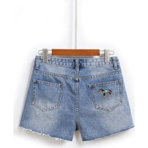 Womens Summer Hot Pants Sweet Casual Denim Shorts Girls High Waist College Slim Fit Tassel Embroidery Hole Ripped Short Jeans