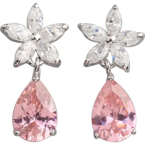 Female Pink Kunzite 8*10mm Semi-precious Silver Cool For Womens Stud Earrings ED0063