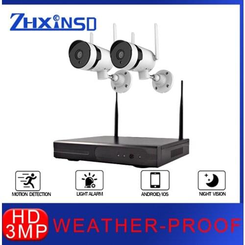 ZHXINSD 2CH 3MP NVR Outdoor Security Camera Set HD Wireless CCTV System Four Channel Audio Waterproof WIFI IP Security Camera