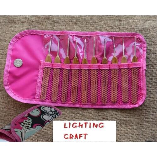 10 pcs/lot carbonized bamboo handle steel fine needle crochet hooks kit package bag(0.75mm-3.0mm) Weave Craft Yarn Stitches