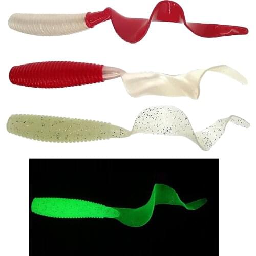 10pcs Soft Fishing Lures Luminous Plastic Grub Soft Worm Fishing Lure Micro Jig Head Tool Paddle Tail Lure Fishing Gear