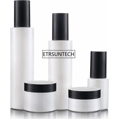 50pcs 30g 50g Glass Bottle Black Lid Glass Jar Empty 30ml Pump bottle Refillable Cosmetic Packaging Container F2756