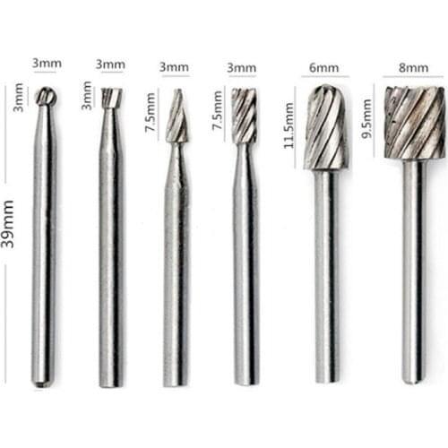 6pcs Dremel Rotary Tools Mini Drill Bit Set Cutting HSS Routing Router Grinding Bits Milling Cutters for Wood Carving Tool