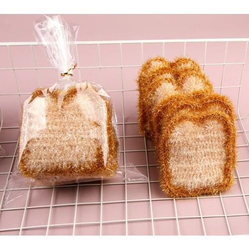 6pcs Bread Shape Wipes Dishwashing Towels Acrylic Polyester Silk Dish Cloth Cleaning Cloth Kitchen Towel Cleaning Rag