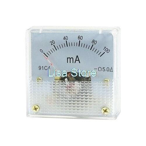 91C4 Rectangular Current Testing Panel Gauge Analog Ampere Meter DC 0-100mA