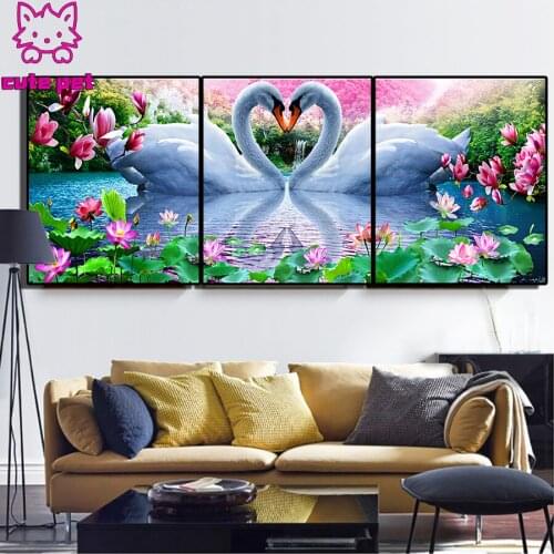 Diamond Painting Animal swan lake water diamond mosaic full square drill embroidery cross stitch rhinestone pictures decor 3PCS