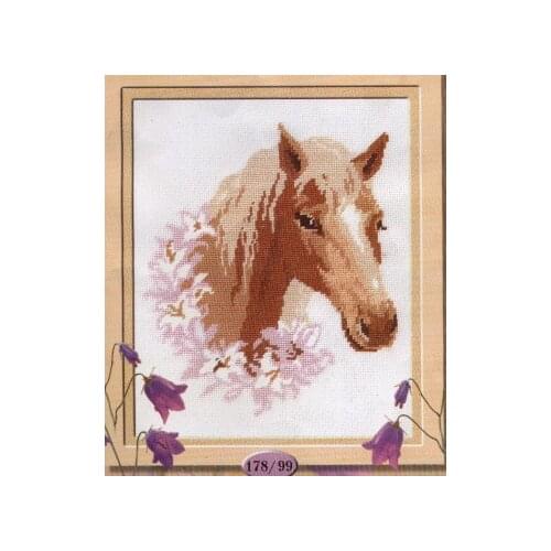Free Delivery Top Quality Lovely Counted Cross Stitch Kit Brown Horse With Pink Flower Animal Pet
