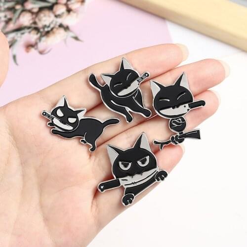 6 Styles Black cat knife Enamel Brooch kitten assassin killer Lapel Pin Naughty lovely Meow meow Alloy badge jewelry Gifts