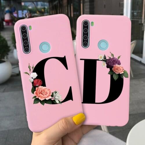 Twenty-six English Letters Initial Letter of Name Phone Case for Redmi Note 8 8T 8Pro 9 S 9Pro Personalized Pink TPU Phone Case