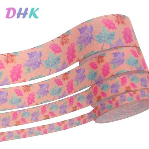 DHK 4 sizes options 50yards leafs flowers Printed Grosgrain Ribbon Accessory Hairbow Headwear Decoration DIY Wholesale S1330