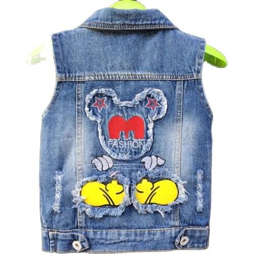 Children Girls Denim Vest New Autumn Cartoon Fox Jacket Kids Baby Sequins Princess Birthday Clothing Toddler Outerwear Coat