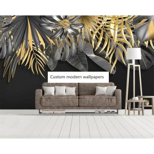 Beibehang Customized modern hand-painted tropical plant golden leaf mural living room bedroom background wallpaper papier peint