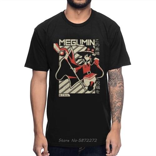 Almosun Megumin Konosuba Kono Subarashii T Shirt Comfortable Men Cotton Cartoon o-neck T-Shirt Tees Harajuku