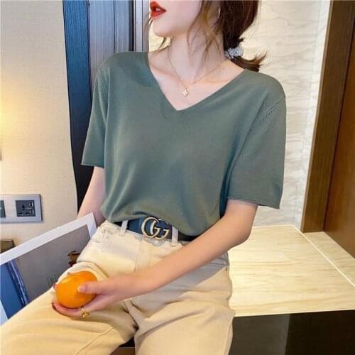 Kinnted Tee Candy Colors T Shirt Summer Women Loose Solid Tee Shirt Female Short Sleeve Tops Tees Causal O-Neck Basic T-shirt