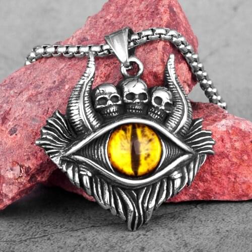 Eye of Hell Opal Skull Stainless Steel Men Necklaces Pendants Chain Punk for Boyfriend Male Jewelry Creativity Gift Wholesale