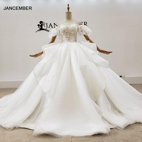 HTL1780 Simple White V-Neck With Short Sleeve Pearls Wedding Dress 2020 Ball Gowns Crystal белое платье в пол