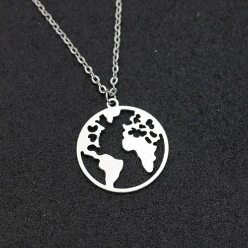 JAKONGO 2019 Fashion Tibetan Silver Plated World Map Charm Pendants Chain Necklace for Women Gift Mother Gift