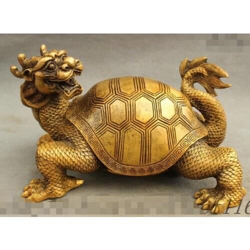 Chinese FengShui Pure Copper Dragon Turtle Tortoise Statue Sculpture