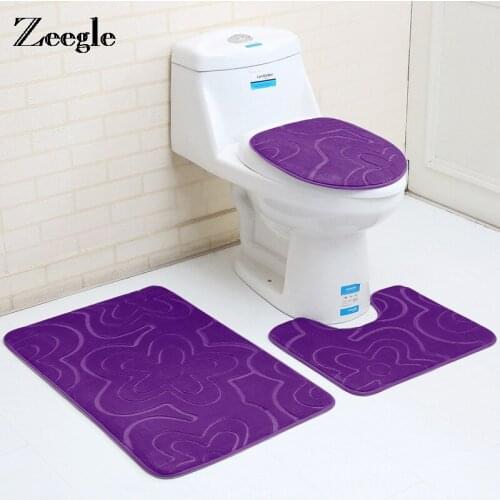 Zeegle Bath Mats Kitchen Toilet Non-slip Floor Mat Absorbent Shower Room Carpet Bathroom 3d Embossment Lid Cover Set Rug