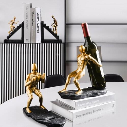 Creative Resin Small Gold Man Wine Rack Sculpture Ornaments Home Living Room Entrance Wine Cabinet Decor Stairs Bookend Crafts