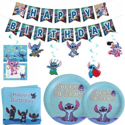Cartoon Stitch Disposable Tableware Sets Kids Favor Birthday Paper Cup Plate Napkin Tablecloth Party Decorations Supplies