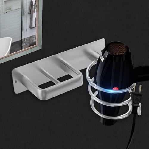 Wall Mounted Bathroom Black Hair Dryer Holder Space Aluminum Hair Straightener Holder Storage Shelf Accessories