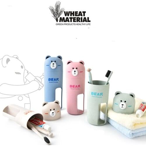 New 3pcs in One Set Cartoon Toothbrush Travel Suit Random Color For Toothbrush Wheat Straw Safety Oral Care Nano-antibacterial