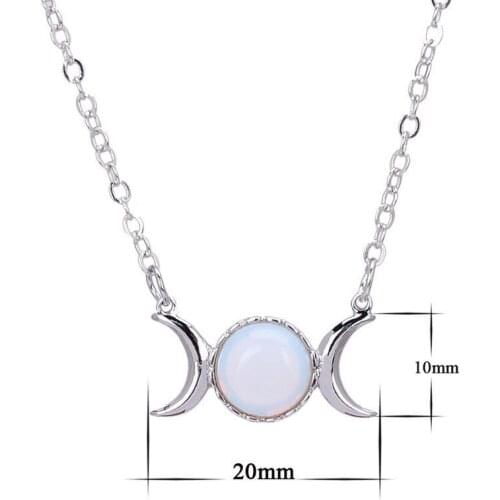 New Triple Goddess Moon Symbol Crescent Pendant Necklace Opal Healing Crystal Natural Stone Moon Pendant for Women Female