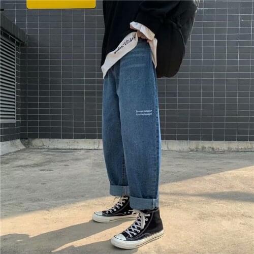 New spring and autumn loose fitting student mens jeans straight tube wide leg pants trend pants