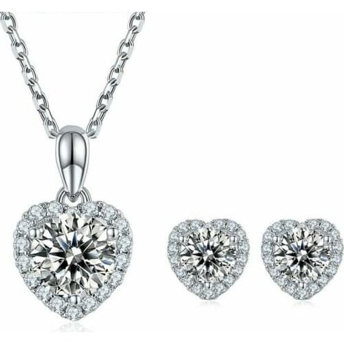 P&Y Wedding Engagement Diamond Jewelry Set 925 Sterling Silver White Gold Rhodium Plated VVS Moissanite Women Heart Necklace