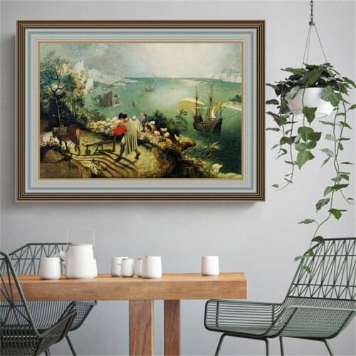 Landscape with the Fall of Icarus by Pieter Bruegel the Elder, Classic Art Canvas Print Painting Poster Wall Pictures Home Decor
