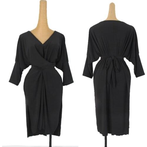 Latin Dance Dress Adults Black Sleeveless Sexy V-Neck Dresses Tango Salsa Cha Cha Samba Rumba Competition Performance DNV13516