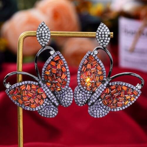 Luxury Big Butterfly Pendant Earrings For Women Wedding Cubic Zircon CZ Engagement Party Indian earrings for women