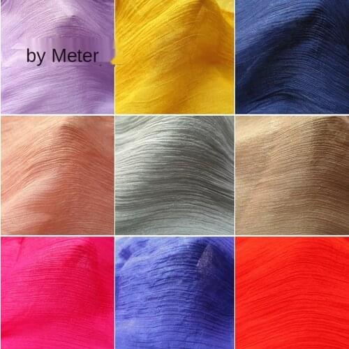 Silver Silk Crepe Chiffon Fabric By The Meter for Skirt Dresses Clothing Sewing Soft Sequin Transparent Thin Brocade Pleated Per