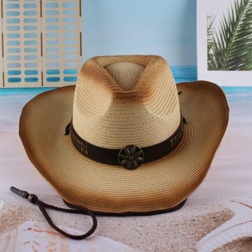066C Retro Big Brim Straw Hat Pa-pyrus Cowboy Hat Outdoor Trend Pa-pyrus Hat Outdoor Trend Casual Hipster Sun Protection