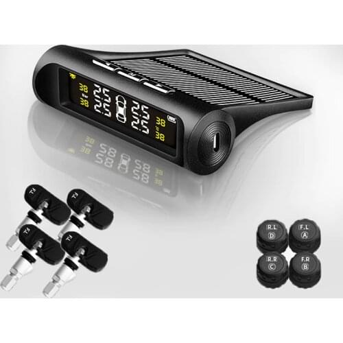 TPMS Tyre Pressure Monitoring System Solar Power Auto Security Alarm Systems Digital LCD Display Careud Tyre Pressure