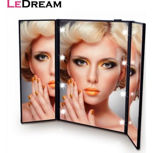 1PC Tri Foldable Adjustable Portable 8 LEDs Lighted Luminous Touch Screen Makeup Tabletop Stand Smart Mirror