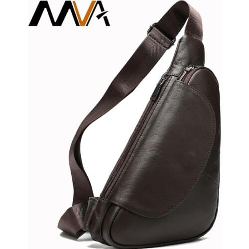 MVA Genuine Leather Mens Shoulder Messenger Bag Male Chest Bag Small Crossbody Bags For Men Chest Pack Leather Mens Sling Bags