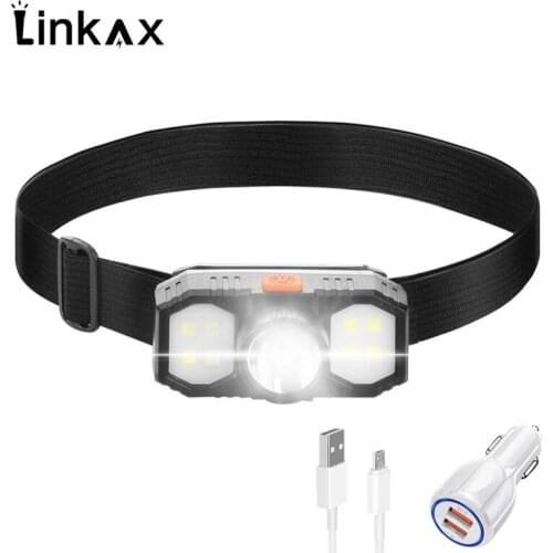 LED Headlamp Headlight USB Rechargeable Head Lamp Flashlight Outdoor Camping Light Working Light Built-in battery