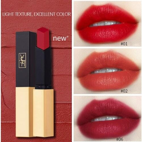 Thin Tube Small Gold Bar Lipstick Matte Matte Square Tube Lip Gloss Red Brown Long-lasting Color Moisturizing Lipstick TSLM1