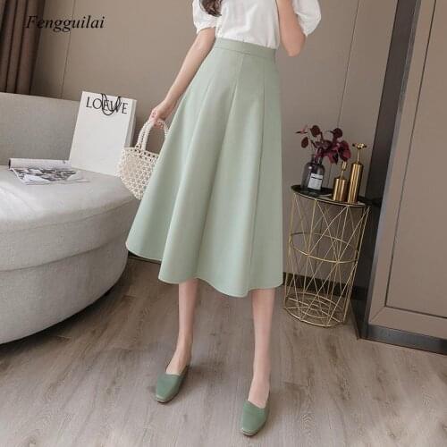 Skirt High Waist 2021 Fashion New Pleated Buttock Womens Spring and Autumn Mid Length Solid Color
