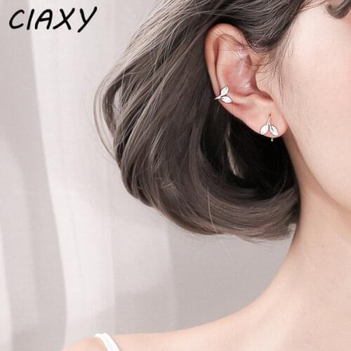CIAXY 925 Sterling Silver Leaf Earrings for Women Temperament Budding Young Leaf Ear Hooks Earring Cuff Fashion Simple Jewelry
