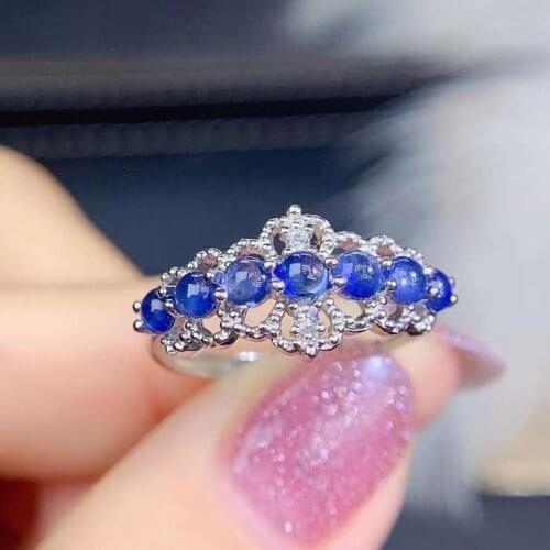 Luxurious grace smile crown S925 silver natural blue sapphire ring natural gemstone ring woman party gift fine jewelry