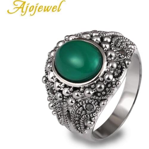 Ajojewel Popular Vintage Retro Style Zinc Alloy Red/Green Semi-precious Stone Ring For Women