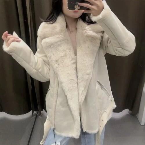 And winter new European and American soft fur one thickened warm double-sided Jacket Medium length jacket for women