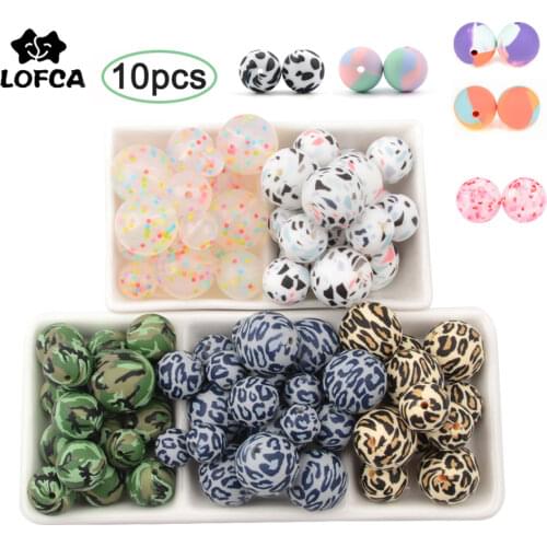 Silicone Beads 10Pcs Leopard Print 12/15/19mm Baby Teether Teething Beads Tie-dye DIY Jewelry BPA Free Pacifier Clip Making