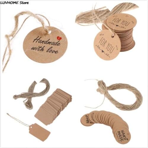 100Pcs Handmade with Love Labels Hang Tags Blank Kraft Paper with 20m String Tag Labels Party christmas Favors Gifts