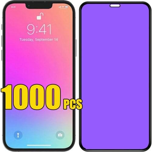 1000pcs Anti Blue Light Ray Protect Eyesight Tempered Glass Screen Protector For iPhone 12 Mini 11 Pro Max XS XR X 8 7 6 Plus SE