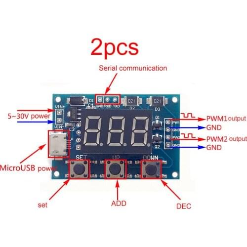 2Pcs Two Way Square/Rectangular Wave Signal Generator PWM Pulse Frequency Duty Cycle Adjustable Module for Stepper Motor Drive